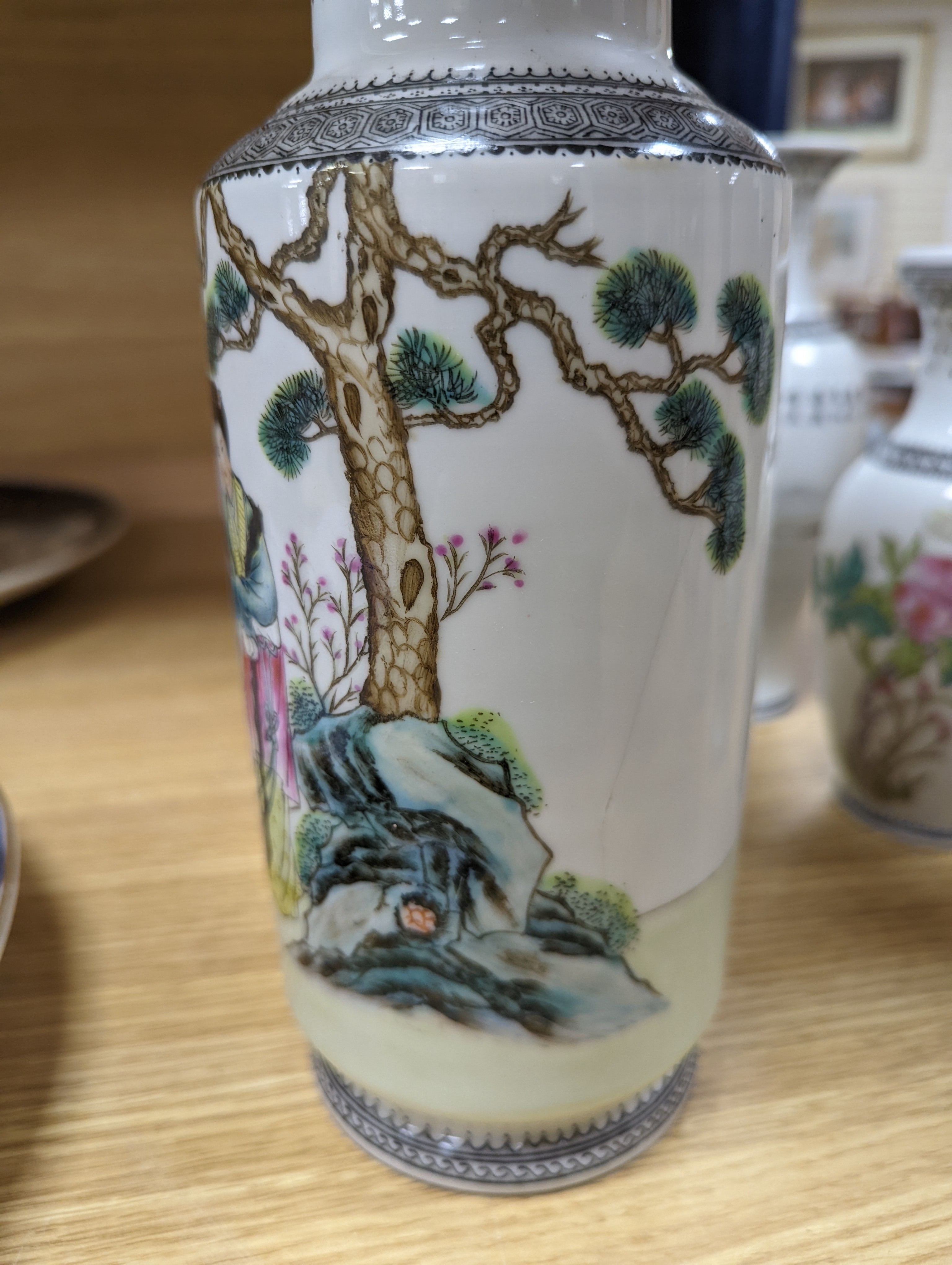A group of seven Chinese famille rose vases, 20th century